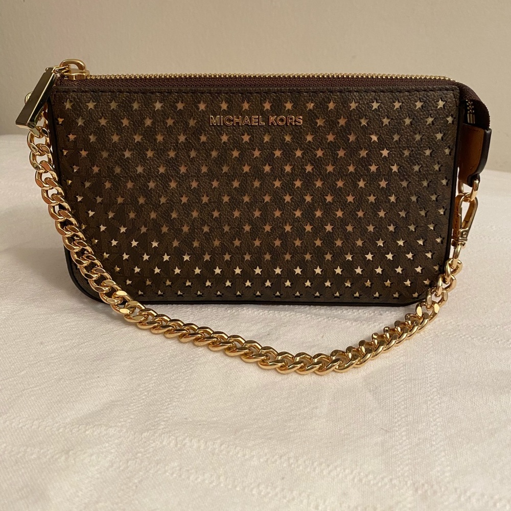 Michael Kors Brown Clutch Bag with Stars
